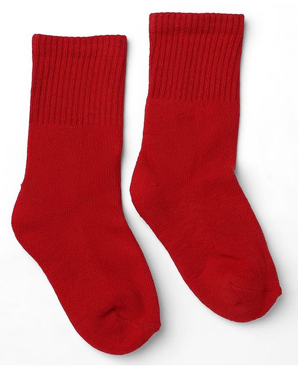 Cute Walk by Babyhug Cotton Knit Terry Ankle Length Anti-bacterial Calf Length Terry Socks in Red