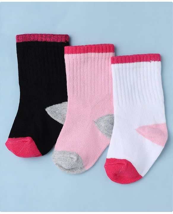 Cute Walk by Babyhug Knit Calf Length Anti Bacterial Socks Pack of 3 - White & Pink