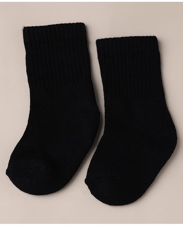 Cute Walk by Babyhug Knit Calf Length Anti Bacterial Solid Socks Pack of 3 - White, Black & Blue