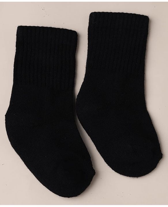 Cute Walk by Babyhug Knit Calf Length Anti Bacterial Solid Socks Pack of 3 - White, Black & Blue