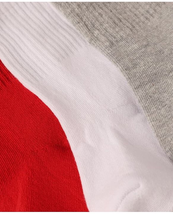 Cute Walk By Babyhug Cotton Terry Knit Ankle Length Solid Socks With Anti-Bacterial Pack of 3 -White Red & Grey