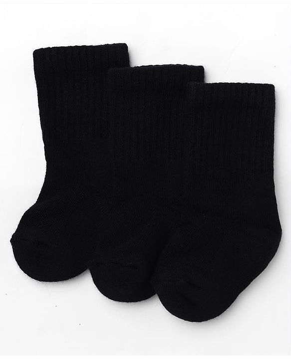 Cute Walk By Babyhug Terry Knit Anti-Bacteria Mid Calf Solid Socks Pack Of 3 - Black