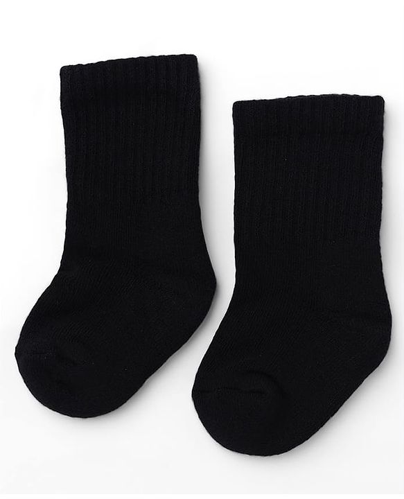 Cute Walk By Babyhug Terry Knit Anti-Bacteria Mid Calf Solid Socks Pack Of 3 - Black
