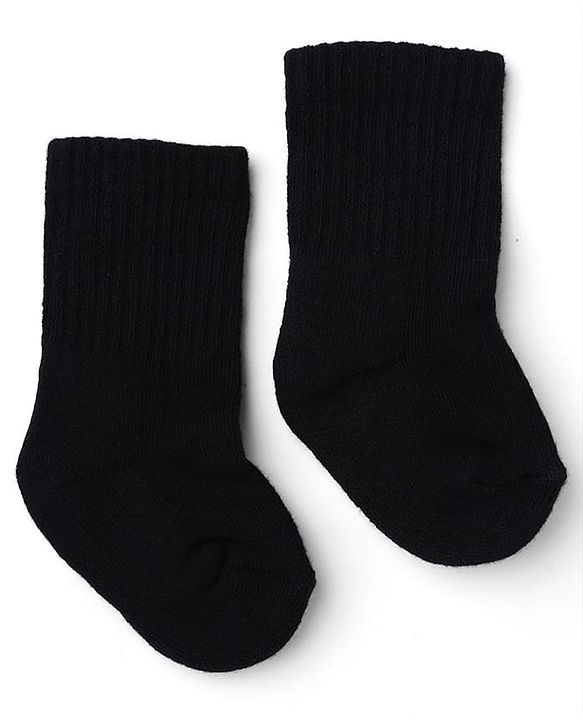 Cute Walk By Babyhug Terry Knit Anti-Bacteria Mid Calf Solid Socks Pack Of 3 - Black