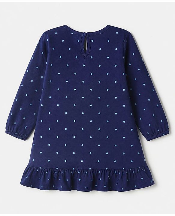 Babyhug Cotton Knit Full Sleeves Nighty with Rainbow Polka Dots Print -Navy Blue