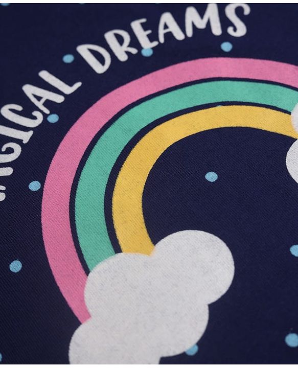 Babyhug Cotton Knit Full Sleeves Nighty with Rainbow Polka Dots Print -Navy Blue