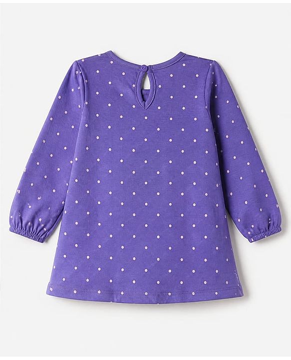 Babyhug Cotton Knit Full Sleeves Nighty with Daddy's Little Cupcake Text and Polka Dots Print - Violet