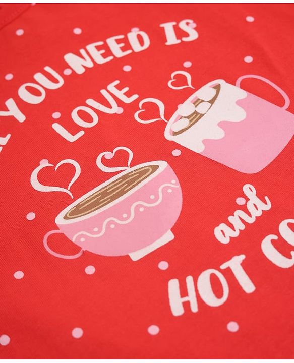 Babyhug Cotton Knit Full Sleeves Nighty with Slogan & Polka Dots Print -Red