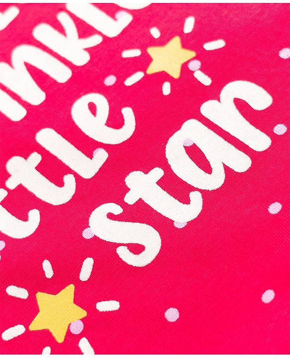 Babyhug Cotton Knit Full Sleeves Nighty with Slogan & Polka Dots Print -Dark Pink