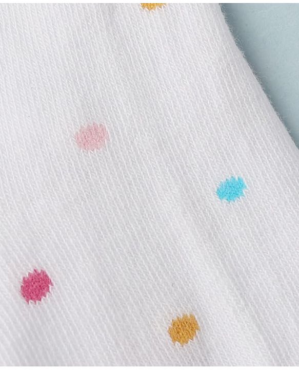 Cute Walk By Babyhug Cotton Knit Full Length Anti-Bacterial Tights With Polka Dots Print - White