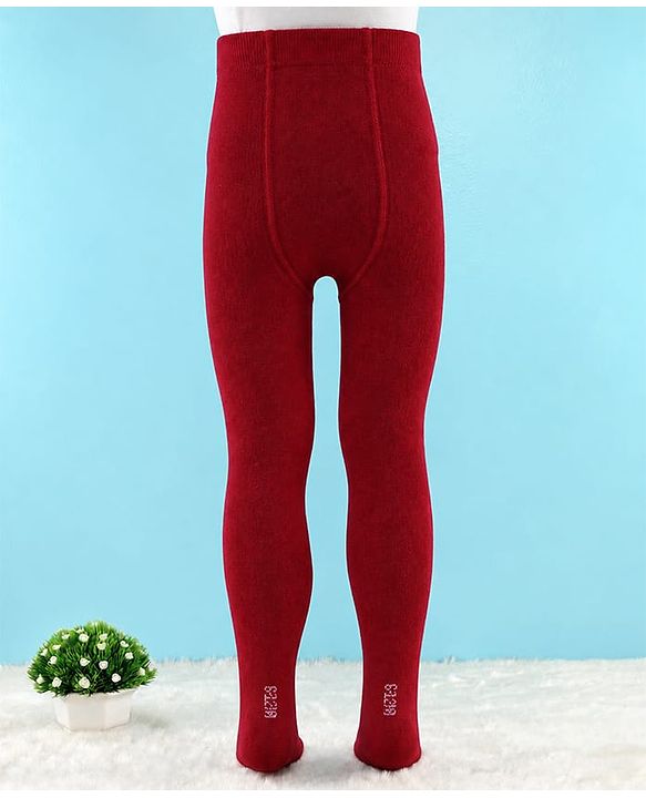Cute Walk by Babyhug Knit Anti Bacterial Solid Tights - Maroon