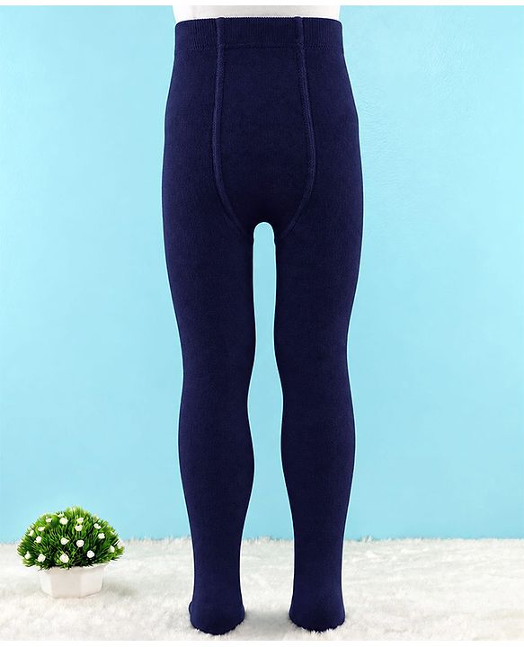 Cute Walk by Babyhug Cotton Knit Anti Bacterial Full Length Solid Tights - Navy