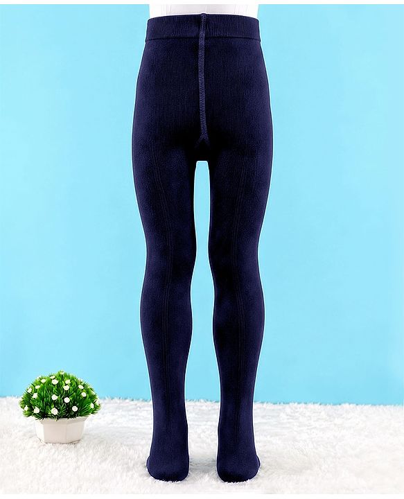 Cute Walk by Babyhug Cotton Knit Anti Bacterial Full Length Solid Tights - Navy
