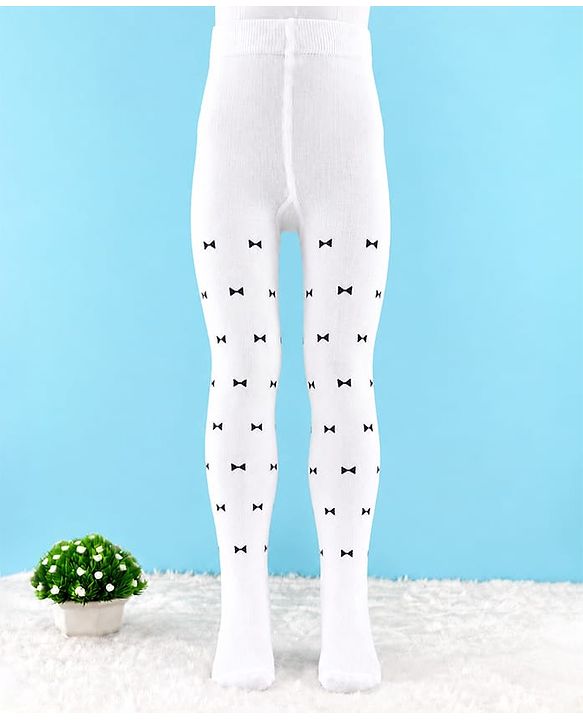 Cute Walk by Babyhug Knit Anti Bacterial Design Regular Tights- White