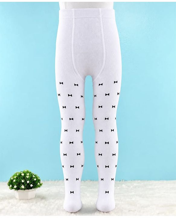 Cute Walk by Babyhug Knit Anti Bacterial Design Regular Tights- White