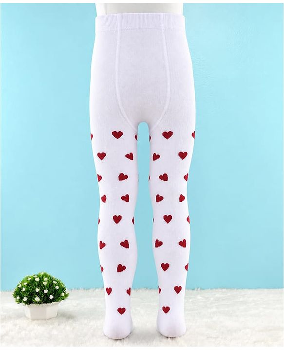Cute Walk by Babyhug Knit Anti Bacterial Regular Tights With Heart Design - White