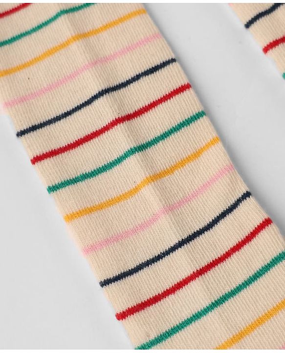 Cute Walk By Babyhug Cotton Knit Full Length Anti-Bacterial Tights With Striped Design - Beige
