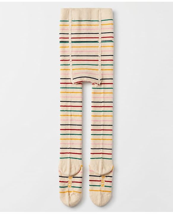 Cute Walk By Babyhug Cotton Knit Full Length Anti-Bacterial Tights With Striped Design - Beige