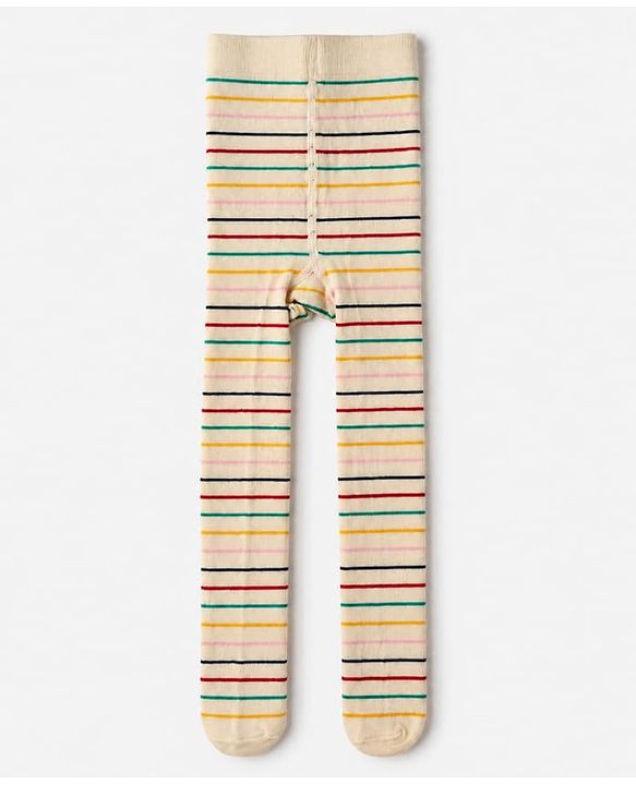 Cute Walk By Babyhug Cotton Knit Full Length Anti-Bacterial Tights With Striped Design - Beige