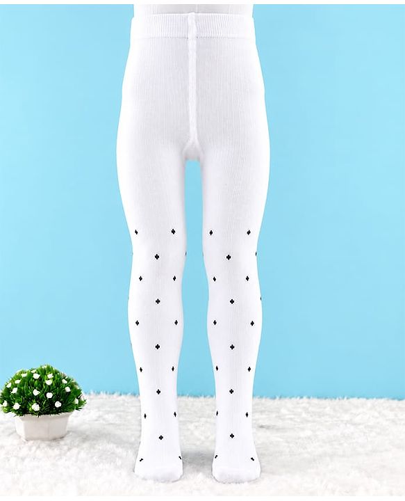 Cute Walk by Babyhug Knit Anti Bacterial Designed Tights- White