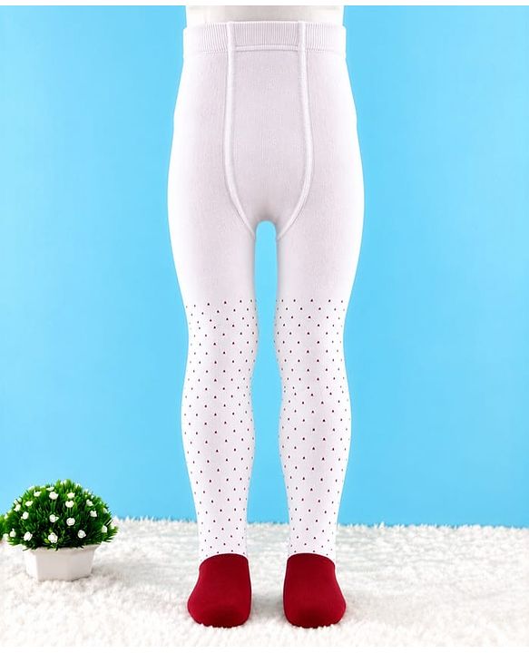 Cute Walk by Babyhug Cotton Knit Full Length Tights with Dots Print in White