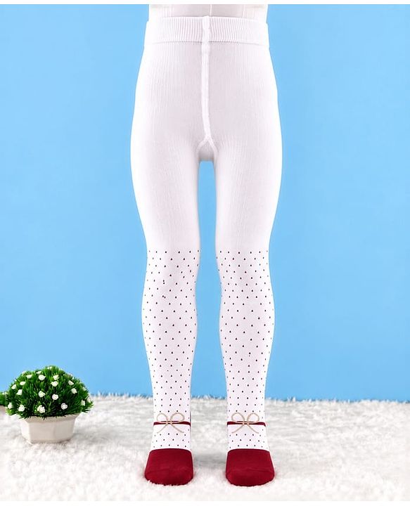 Cute Walk by Babyhug Cotton Knit Full Length Tights with Dots Print in White