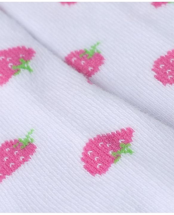 Cute Walk by Babyhug Knit Anti Bacterial Regular Tights With Strawberry Design - White