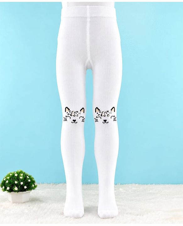 Cute Walk by Babyhug Knit Anti Bacterial Regular Tights With Tiger Design - White