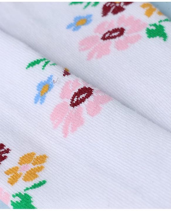 Cute Walk by Babyhug Knit Anti Bacterial Regular Tights With Floral Design - White