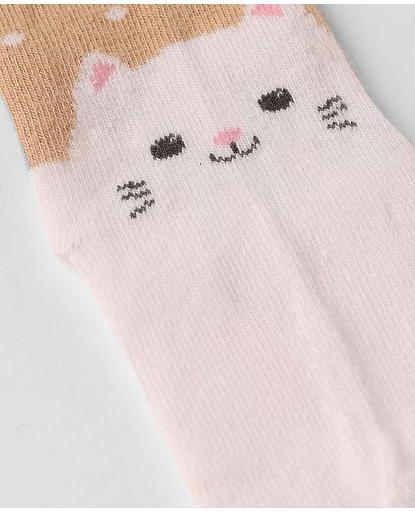 Cute Walk By Babyhug Cotton Knit Full Length Anti-Bacterial Tights With Cat Print in Brown