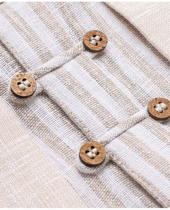 Babyhug Woven Full Sleeves Striped Party Suit - Beige