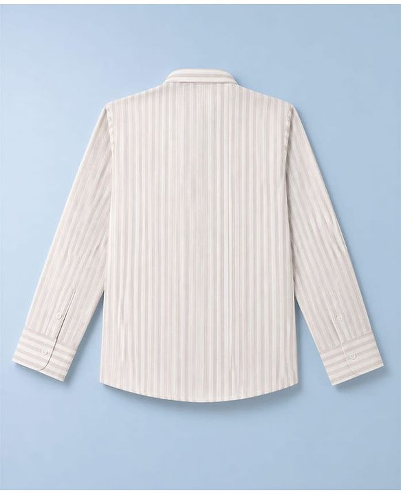 Babyhug Woven Full Sleeves Striped Party Suit - Beige