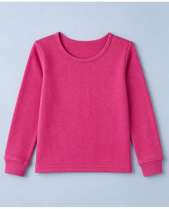 Pine Kids Cotton Knit Full Sleeves Solid Vest and Pant - Dark Pink