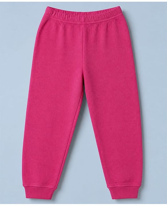 Pine Kids Cotton Knit Full Sleeves Solid Vest and Pant - Dark Pink