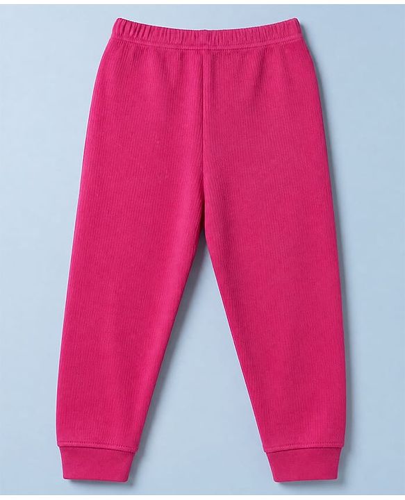 Pine Kids Cotton Knit Full Sleeves Solid Vest and Pant - Dark Pink