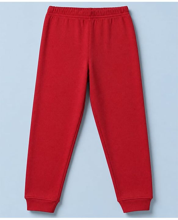 Pine Kids Cotton Mix Knit Solid Vest & Pant Thermal Set with Full Length in Dark Red