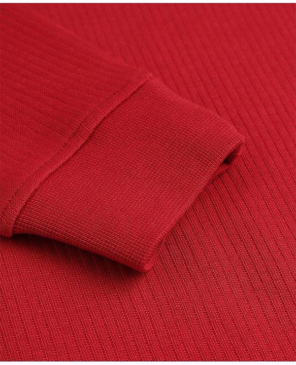 Pine Kids Cotton Mix Knit Solid Vest & Pant Thermal Set with Full Length in Dark Red