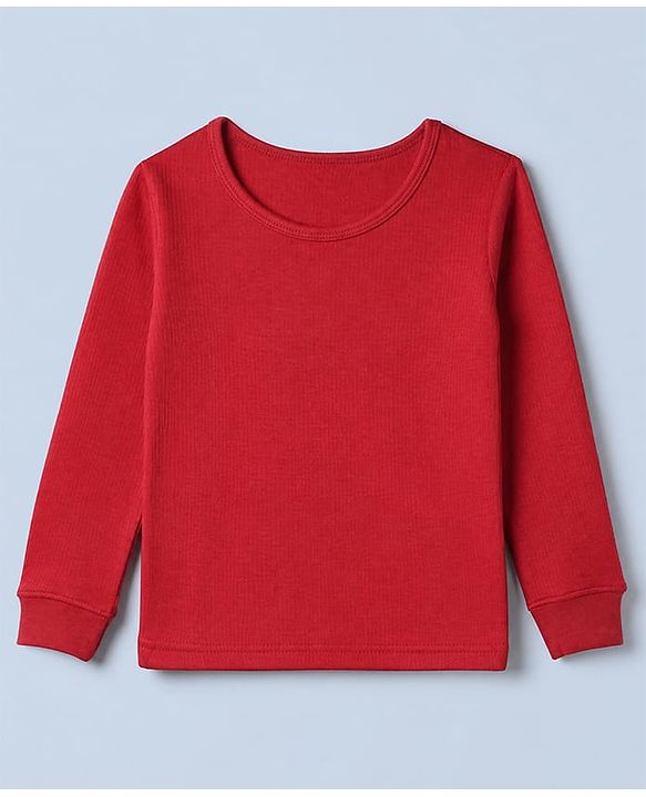 Pine Kids Cotton Mix Knit Solid Vest & Pant Thermal Set with Full Length in Dark Red