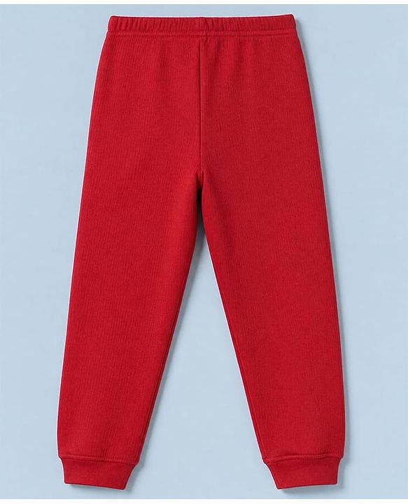 Pine Kids Cotton Mix Knit Solid Vest & Pant Thermal Set with Full Length in Dark Red