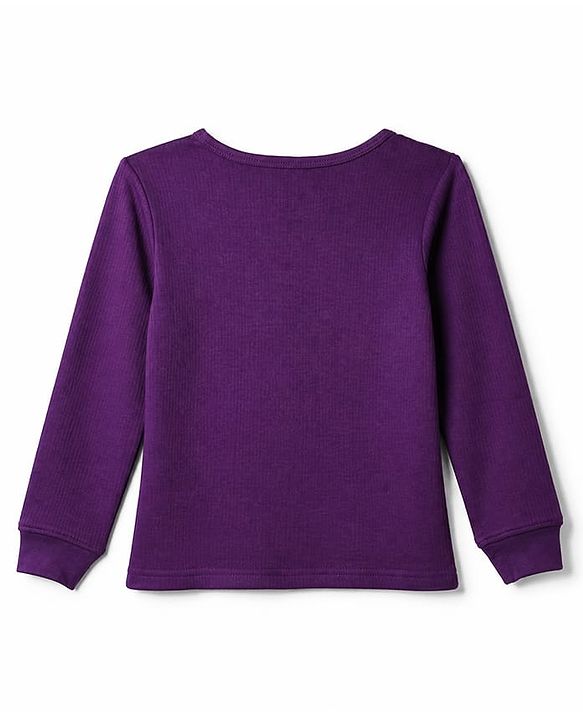 Pine Kids Cotton Mix Knit Full Sleeves Vest & Pant Thermal Set in Purple
