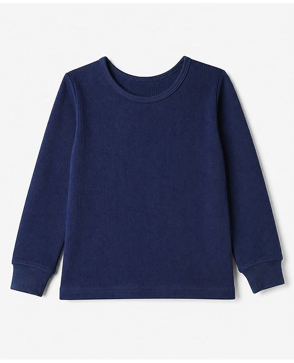 Pine Kids Cotton Knit Full Sleeves Solid Vest and Pant - Navy Blue