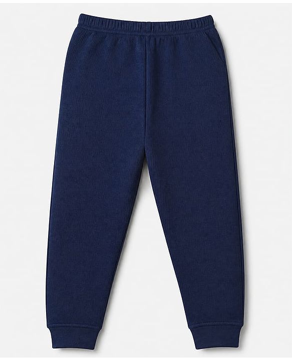 Pine Kids Cotton Knit Full Sleeves Solid Vest and Pant - Navy Blue
