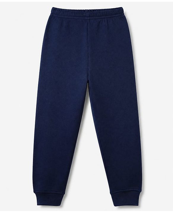 Pine Kids Cotton Knit Full Sleeves Solid Vest and Pant - Navy Blue
