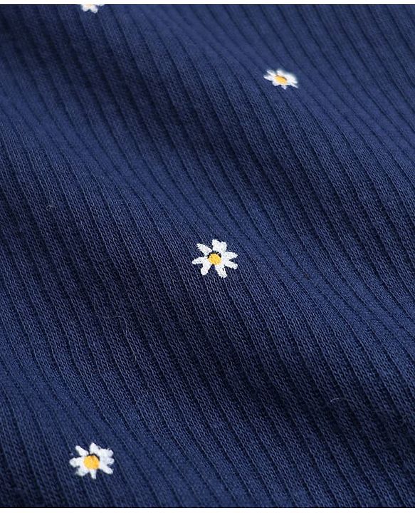 Pine Kids Cotton Knit Full Sleeves Vest and Pant Thermal Inner Wear with Full Length and Floral Flowers Print in Blue