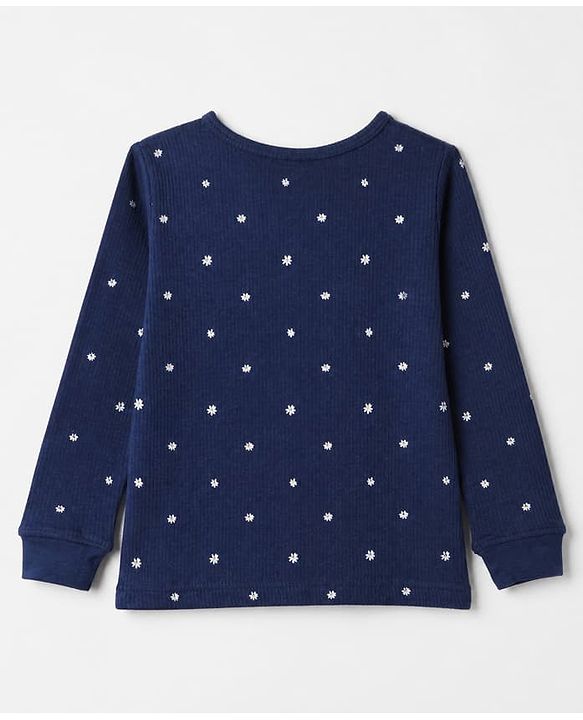 Pine Kids Cotton Knit Full Sleeves Vest and Pant Thermal Inner Wear with Full Length and Floral Flowers Print in Blue