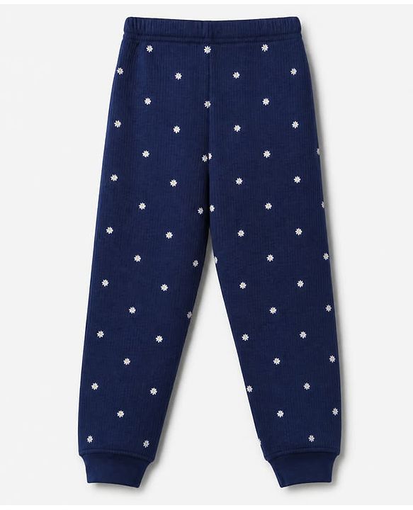 Pine Kids Cotton Knit Full Sleeves Vest and Pant Thermal Inner Wear with Full Length and Floral Flowers Print in Blue