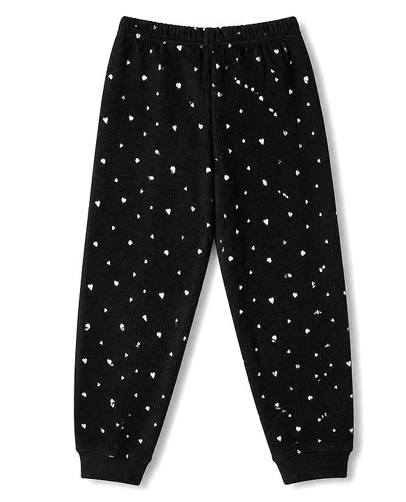 Pine Kids Cotton Mix Knit Full Sleeves Thermal Inner Wear With Heart Print- Black