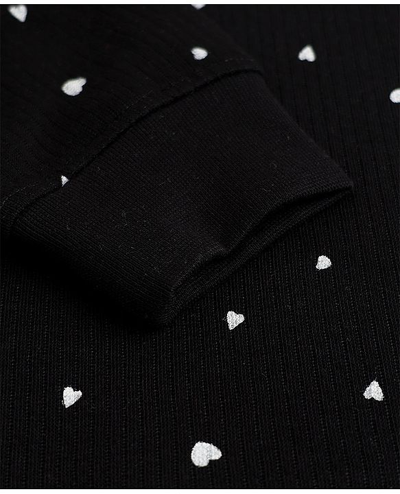 Pine Kids Cotton Mix Knit Full Sleeves Thermal Inner Wear With Heart Print- Black