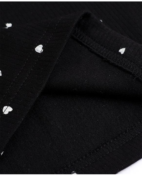 Pine Kids Cotton Mix Knit Full Sleeves Thermal Inner Wear With Heart Print- Black