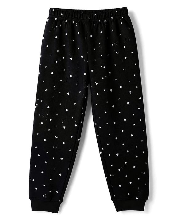 Pine Kids Cotton Mix Knit Full Sleeves Thermal Inner Wear With Heart Print- Black